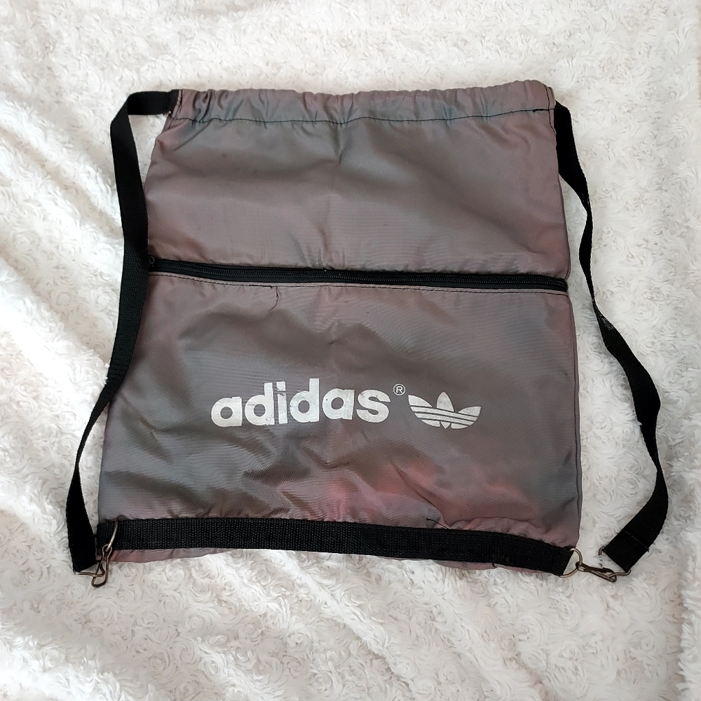Adidas Trefoil sturdy thick gauge gray mini Drawstring tote bag backpack Hiking